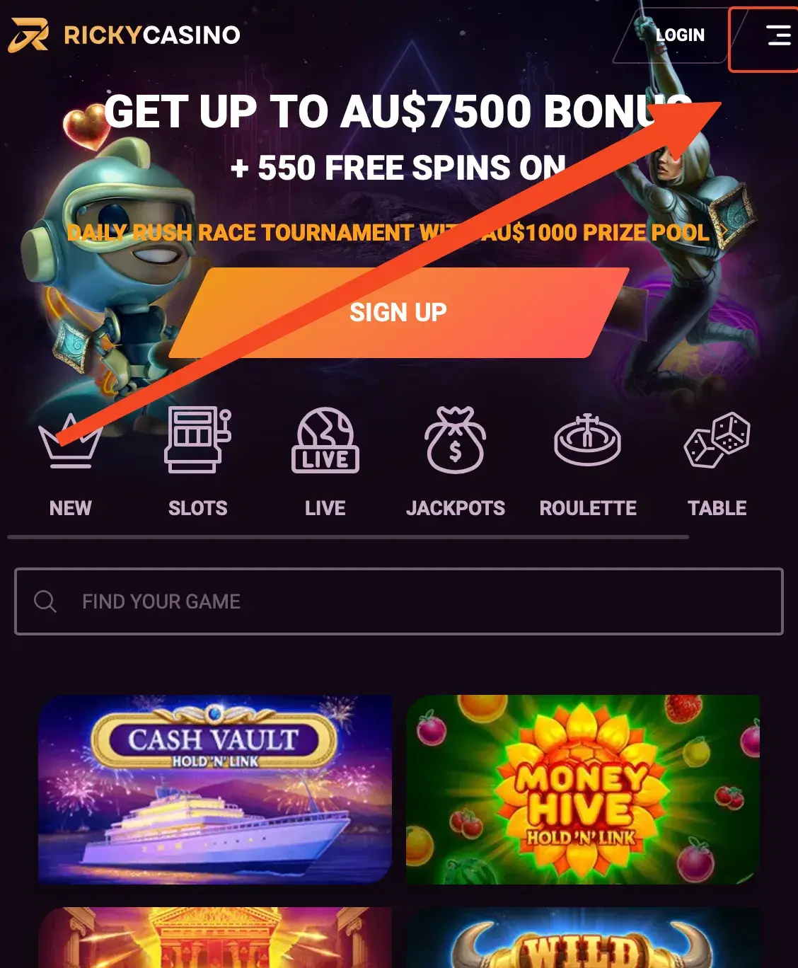 Where to download Ricky Casino app
